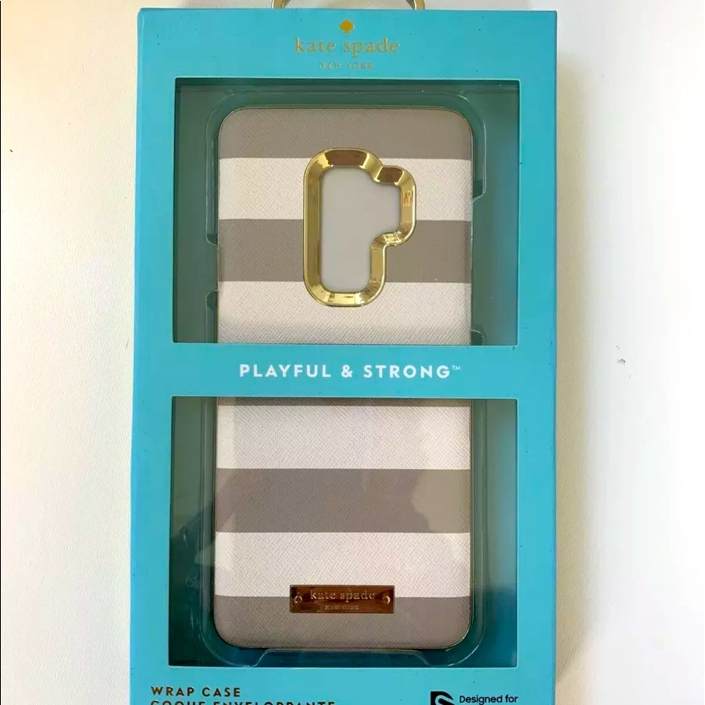 Kate Spade Saffiano Leather Samsung Galaxy S9+ Clocktower Cement Stripe Case